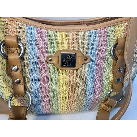 Caribbean Joe Handbag Beach Bag Large Purse Colorful Stripe Design Tiki Palm - Picture 2 of 6